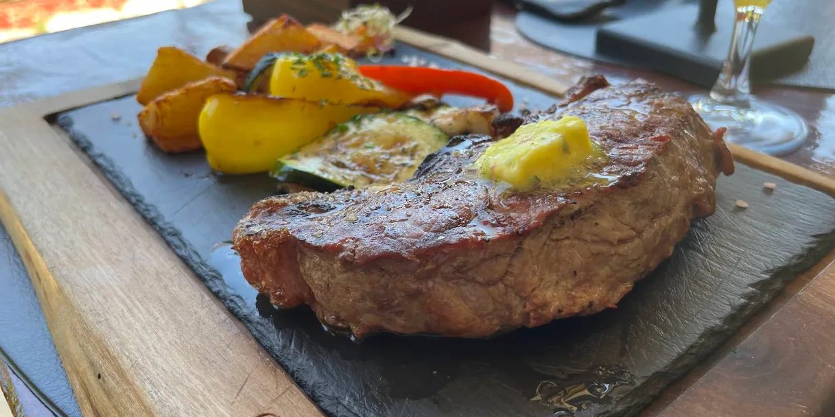 Grilled steak on slate